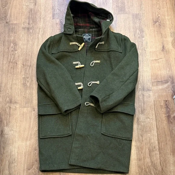 Vintage Gloverall Men's Hooded Duffle Pea Coat in Dark Olive - Picture 1 of 3